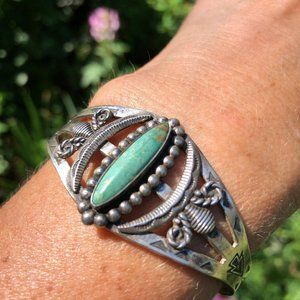 Vintage Sterling and turquose stamped South Western Cowgirl cuff